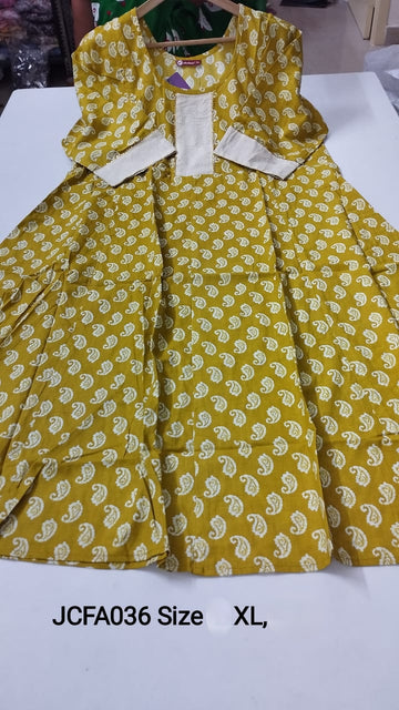 Mustard  Jaipur Cotton Feeding Anarkali - JCFA036