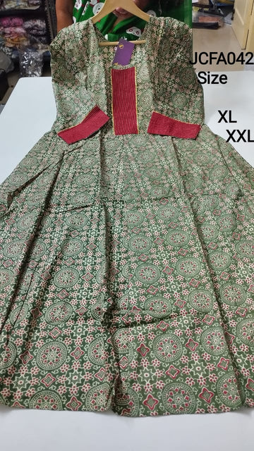 Green Jaipur Cotton Feeding Anarkali - JCFA042