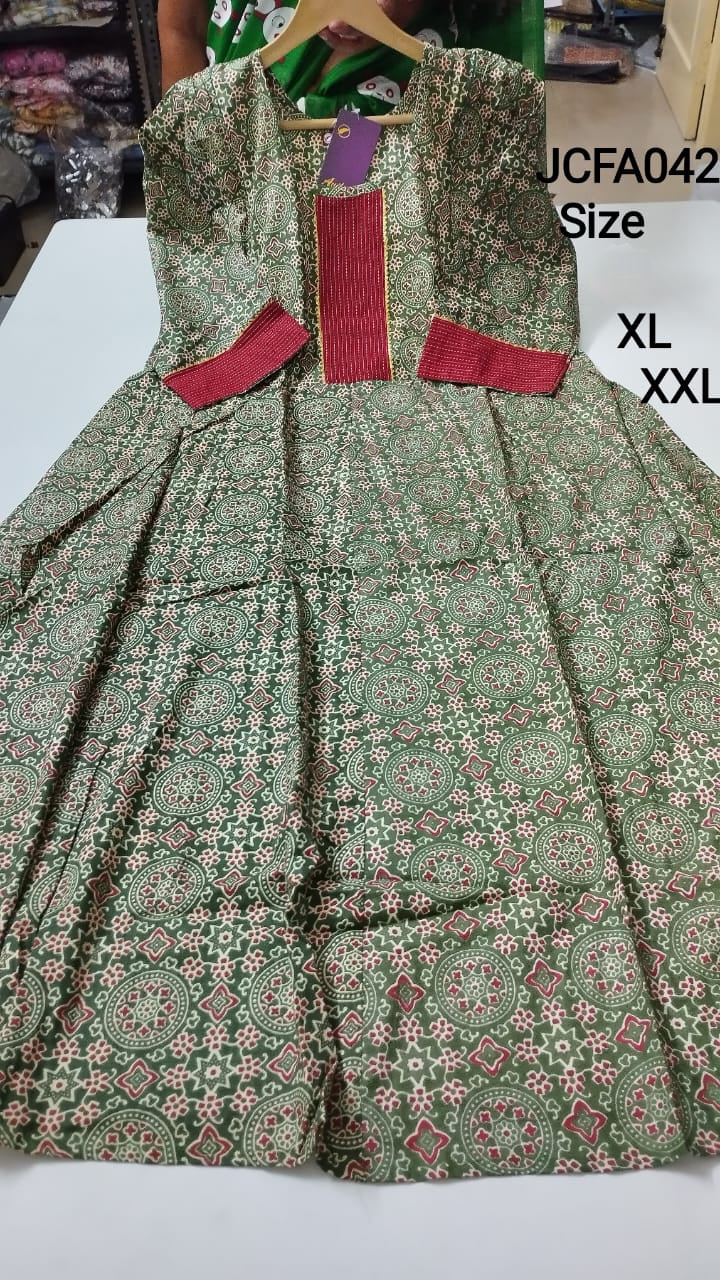 Green Jaipur Cotton Feeding Anarkali - JCFA042