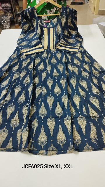 Navy Blue Jaipur Cotton Feeding Anarkali - JCFA025