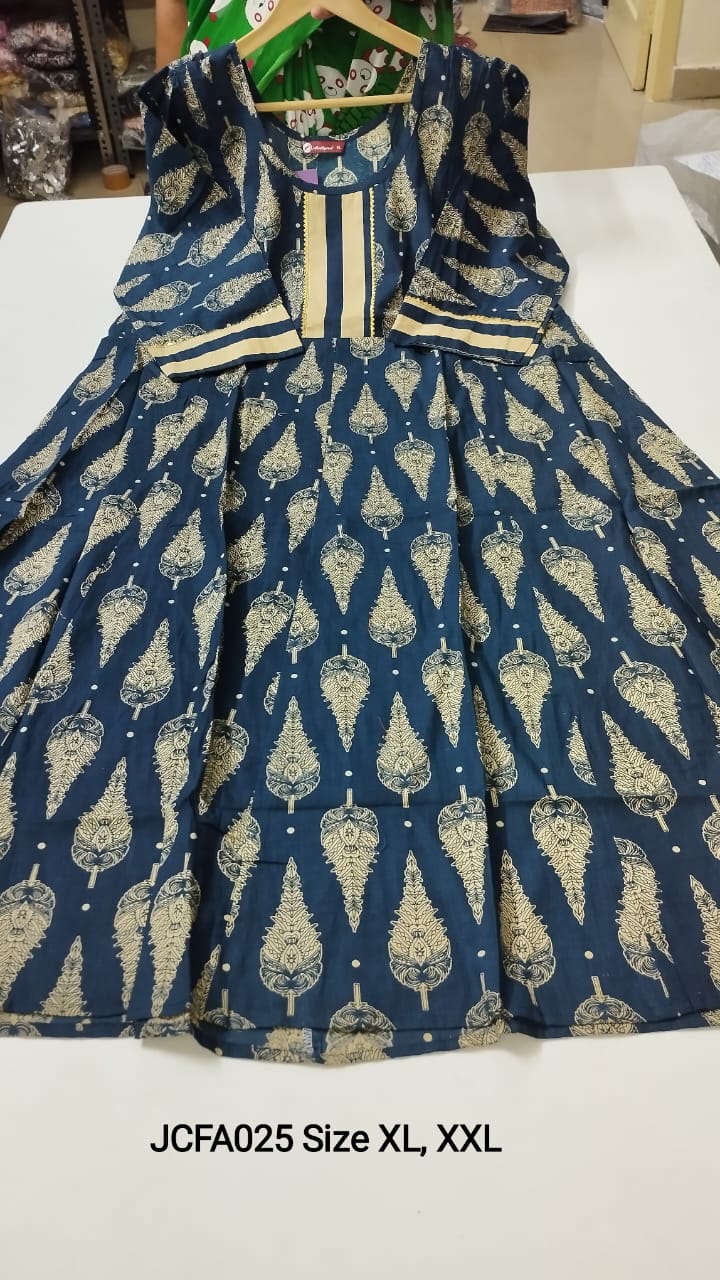 Navy Blue Jaipur Cotton Feeding Anarkali - JCFA025