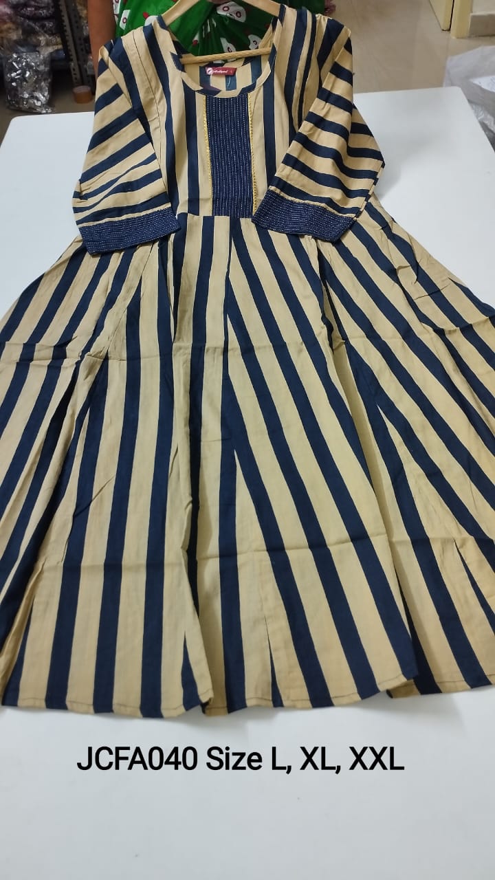 Navy Blue Jaipur Cotton Feeding Anarkali - JCFA040