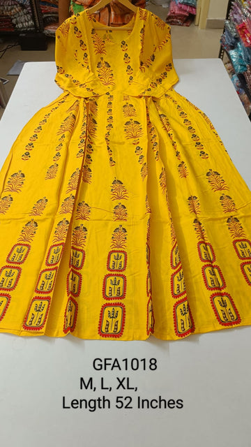 Yellow Rayon Feeding Anarkali -GFA1018