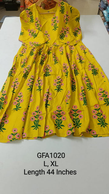 Yellow Rayon Feeding Anarkali -GFA1020