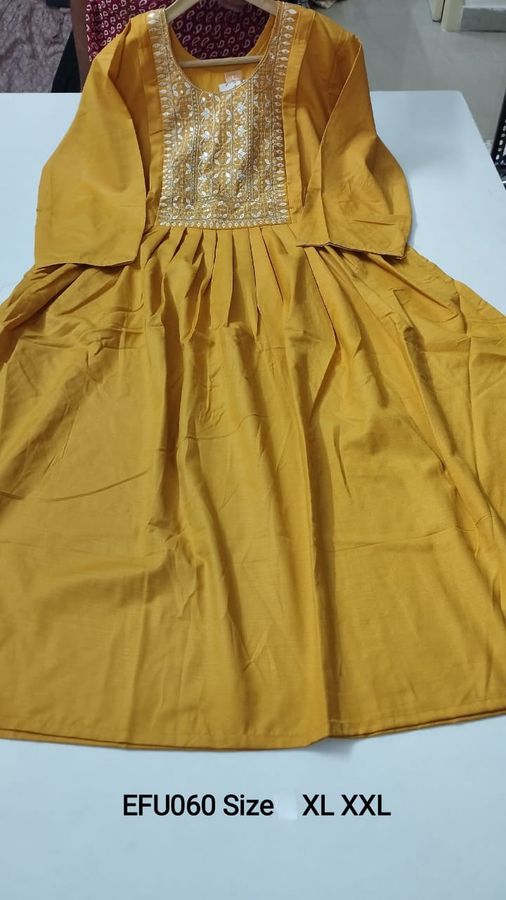 Yellow  Rayon Feeding Short  Anarkali - EFU060