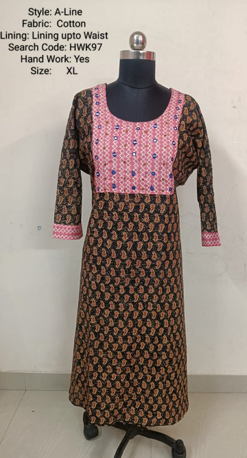 Maroon Cotton Aline Kurti -Chest to Hip Difference 2 Inches - HWK97