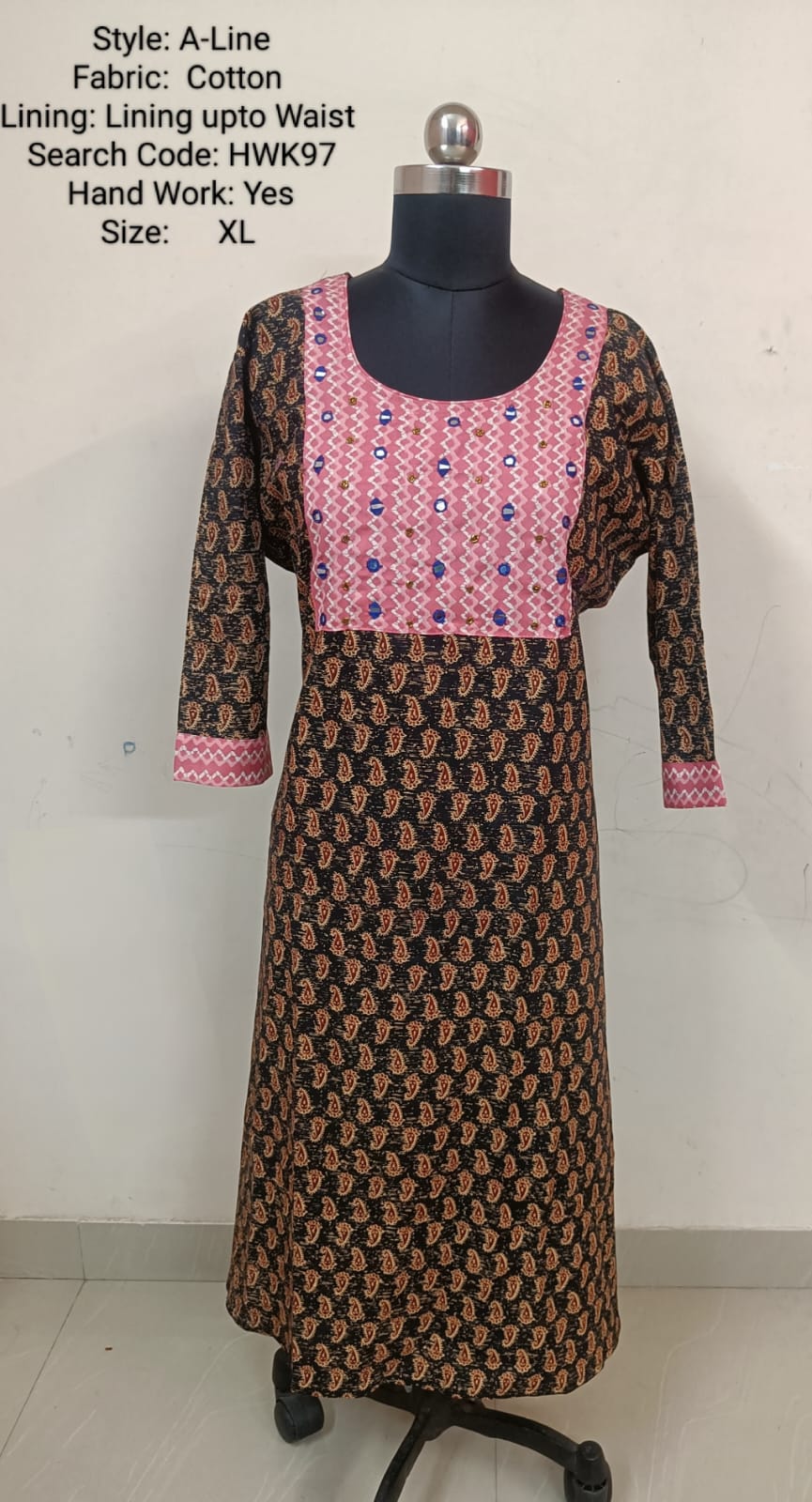 Maroon Cotton Aline Kurti -Chest to Hip Difference 2 Inches - HWK97