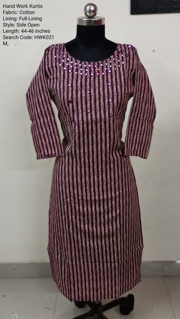 Magenta Cotton Side Open Kurti -Chest to Hip Difference 2 Inches - HWK021