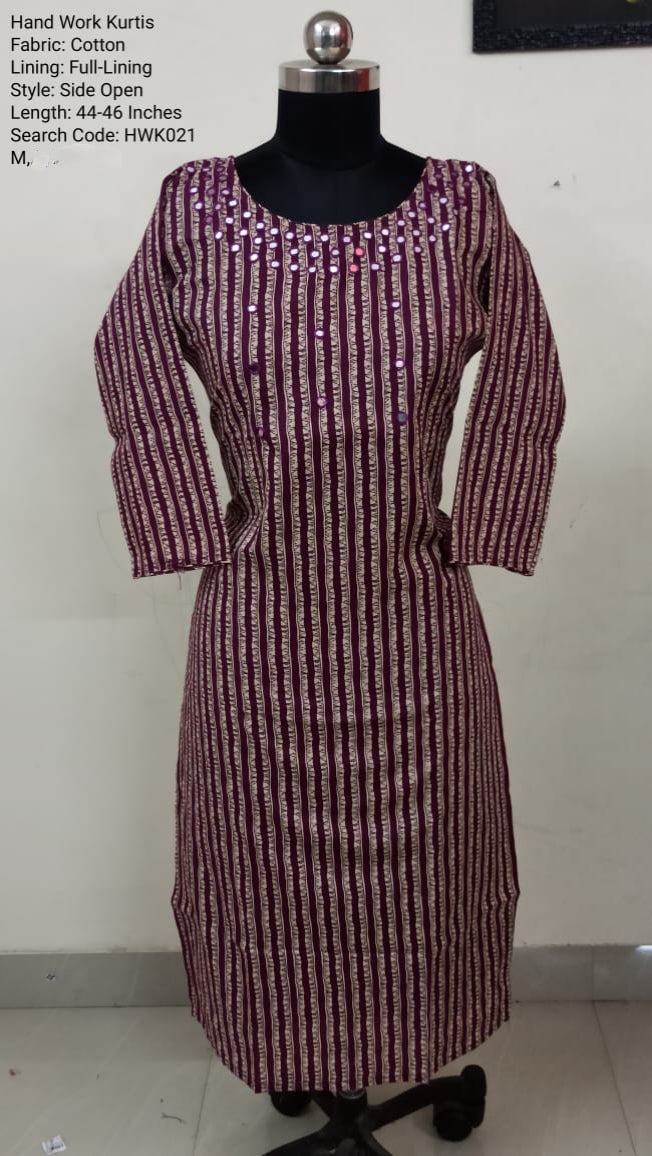 Magenta Cotton Side Open Kurti -Chest to Hip Difference 2 Inches - HWK021