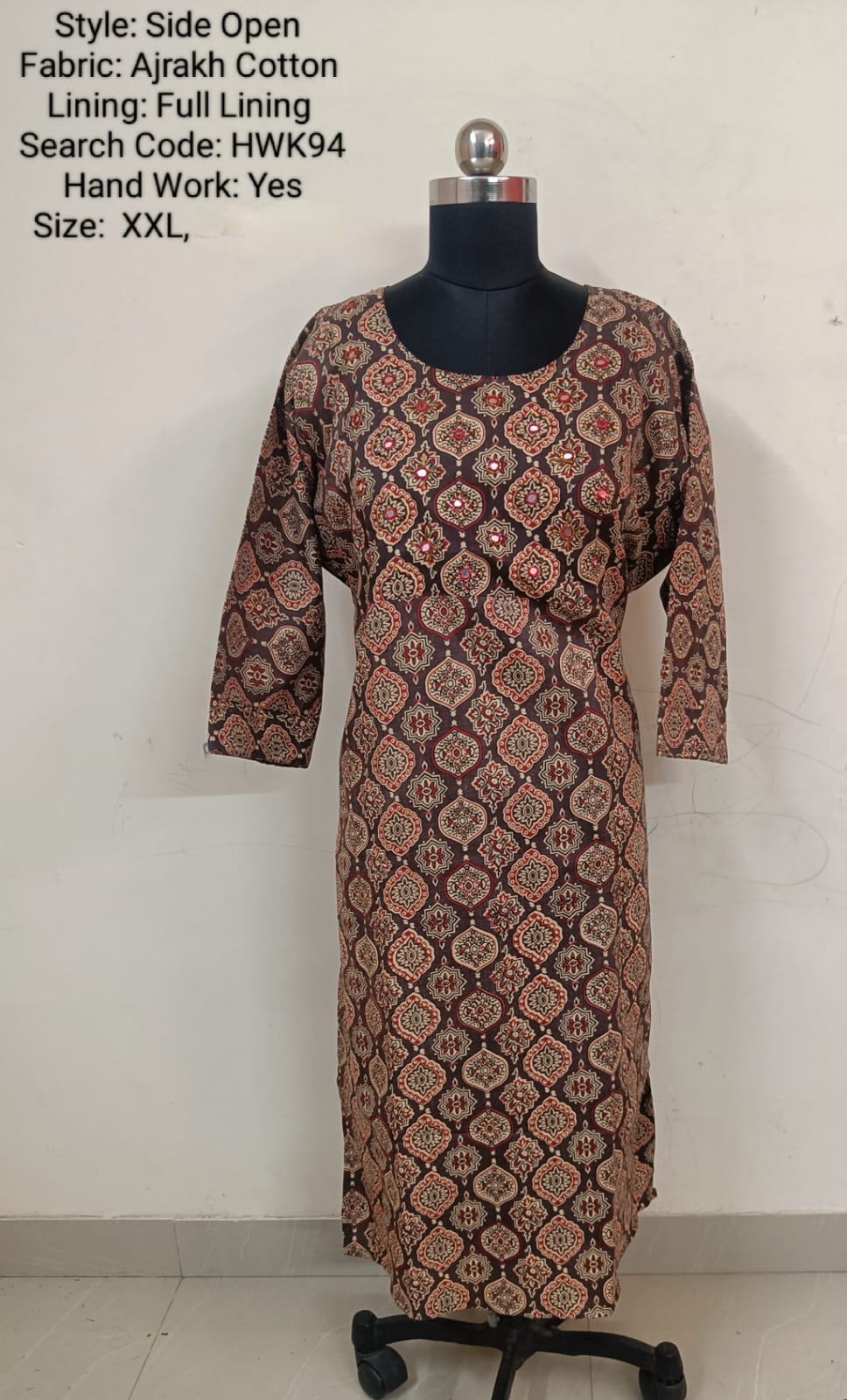 Maroon Cotton Side Open Kurti -Chest to Hip Difference 2 Inches - HWK94