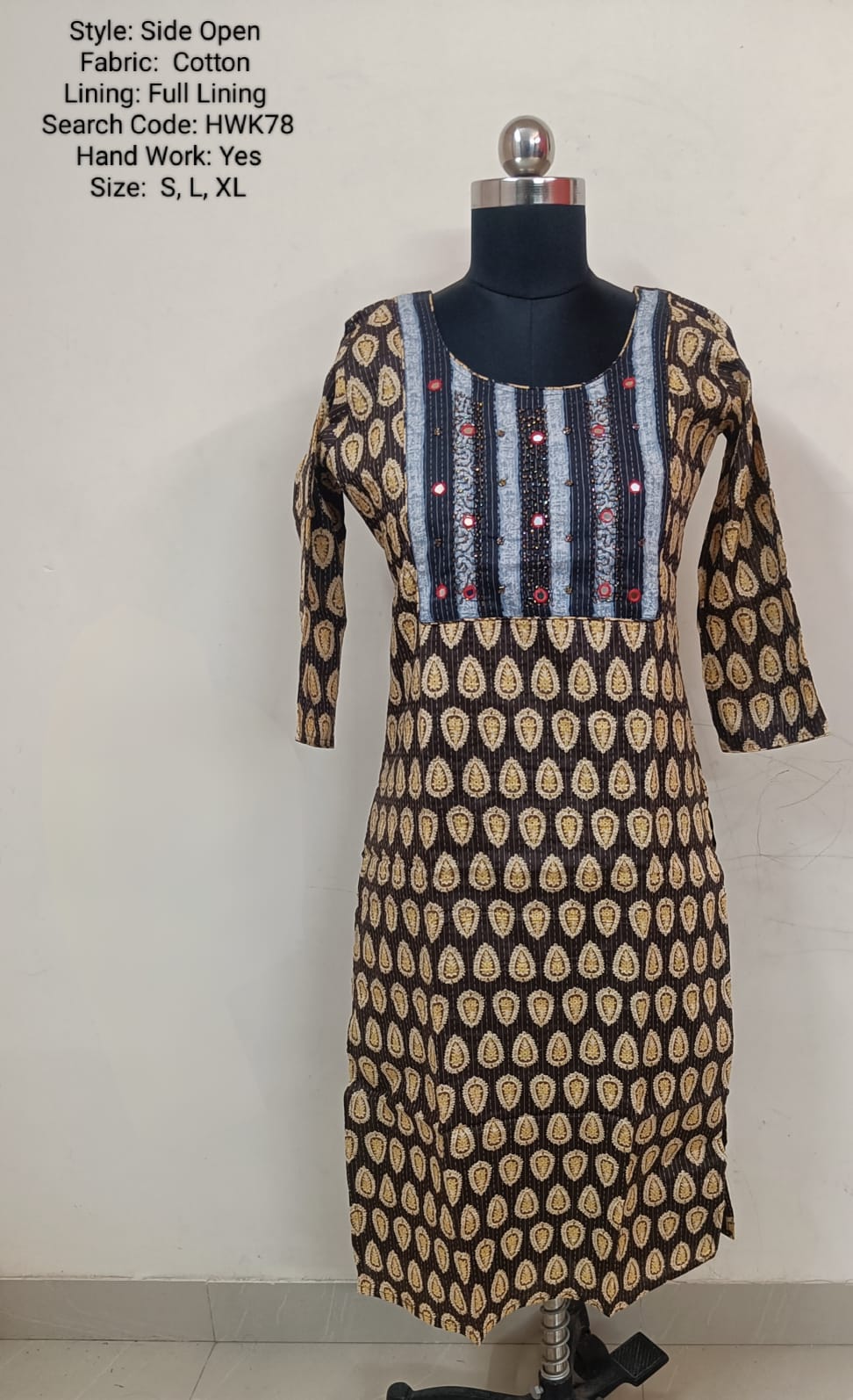 Maroon Cotton Side Open Kurti -Chest to Hip Difference 2 Inches - HWK78