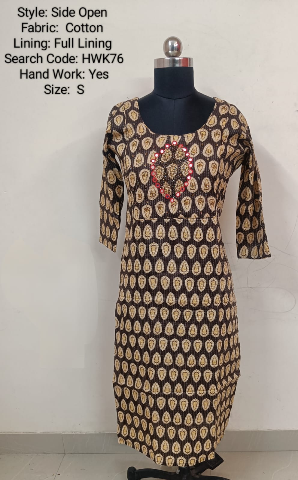 Maroon Cotton Side Open Kurti -Chest to Hip Difference 2 Inches - HWK76