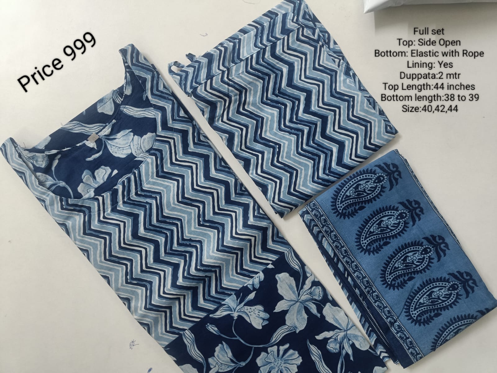 Ink Blue Cotton Side Open with Lining Full Set - Chest and Hip Difference 2 inches - CWL002