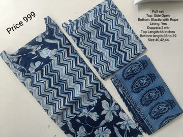 Ink Blue Cotton Side Open with Lining Full Set - Chest and Hip Difference 2 inches - CWL002