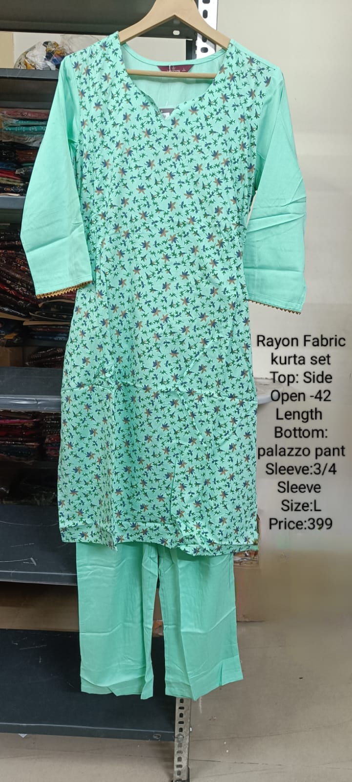 Green Rayon Kurta Set Without Lining -Chest to Hip Difference 2 Inches - RFTB006