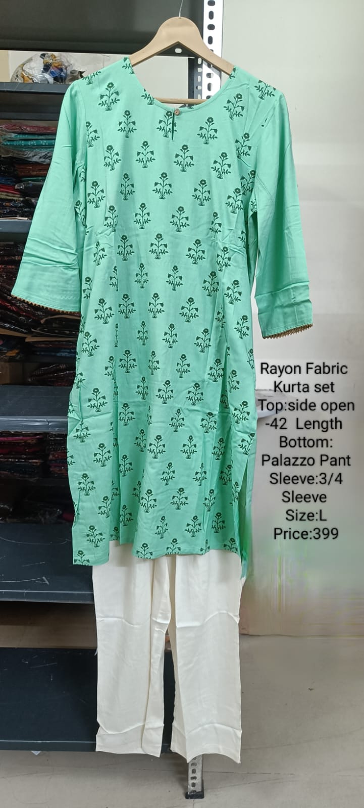 Green Rayon Kurta Set Without Lining -Chest to Hip Difference 2 Inches - RFTB007