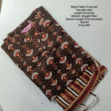 Coffee Brown Rayon Kurta Set Without Lining -Chest to Hip Difference 2 Inches - RFTB005