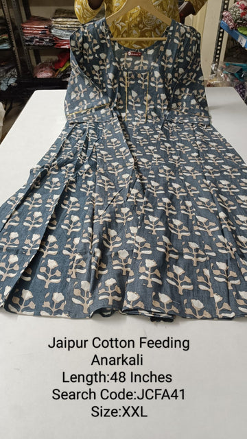 Grey Jaipur Cotton Feeding Anarkali - JCFA41