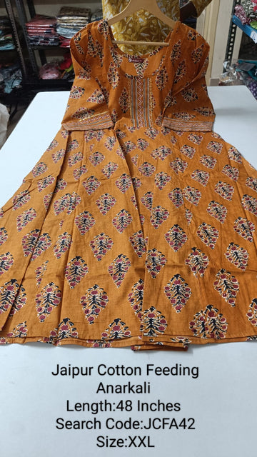 Yellow  Jaipur Cotton Feeding Anarkali - JCFA42
