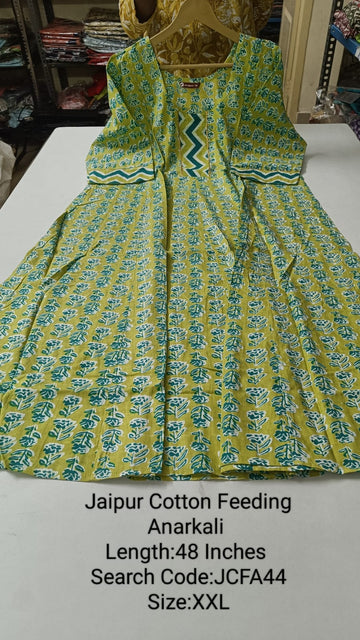 Green  Jaipur Cotton Feeding Anarkali - JCFA44