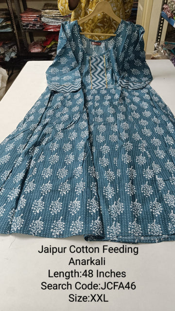 Blue  Jaipur Cotton Feeding Anarkali - JCFA46