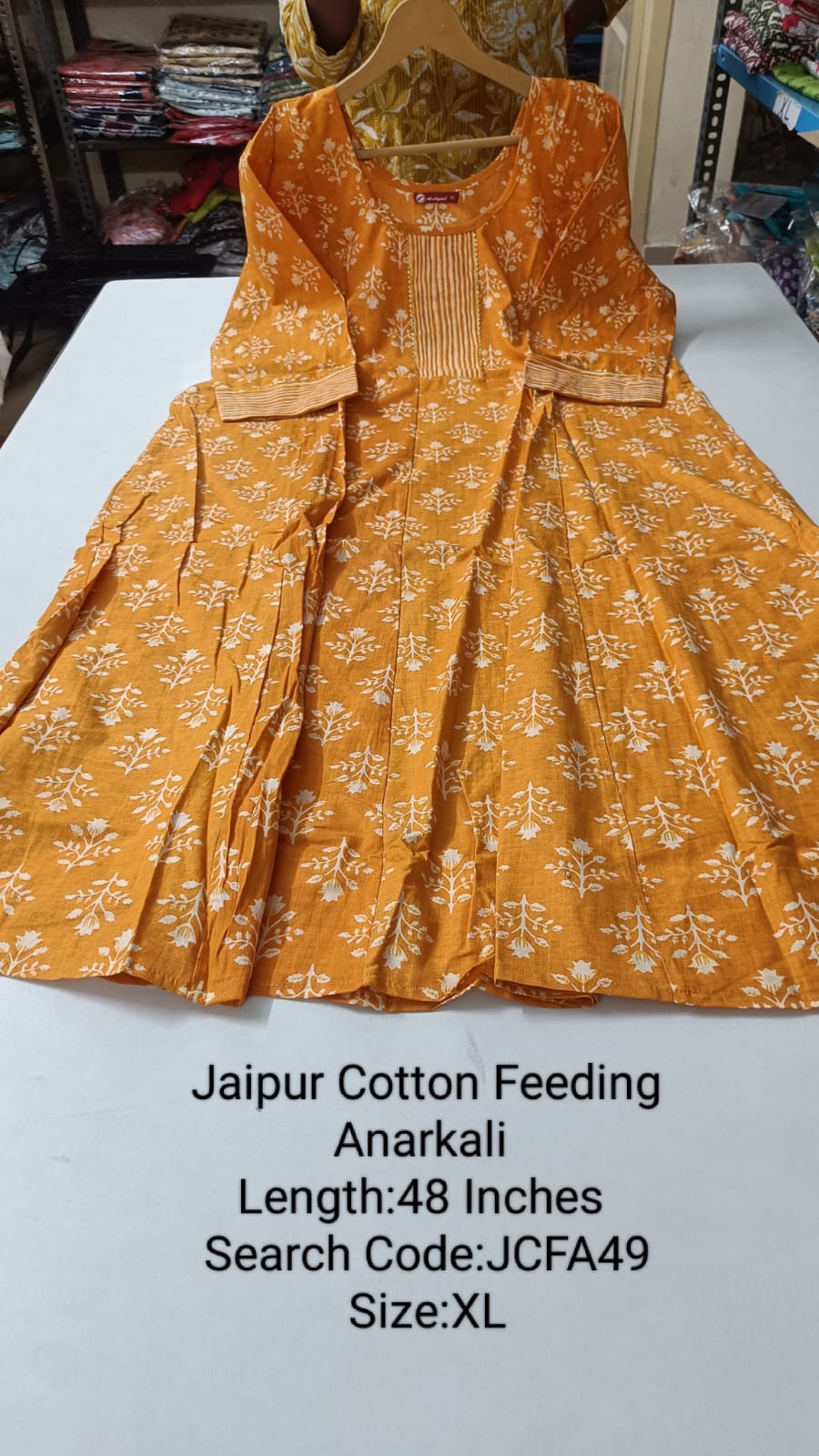 Yellow  Jaipur Cotton Feeding Anarkali - JCFA49