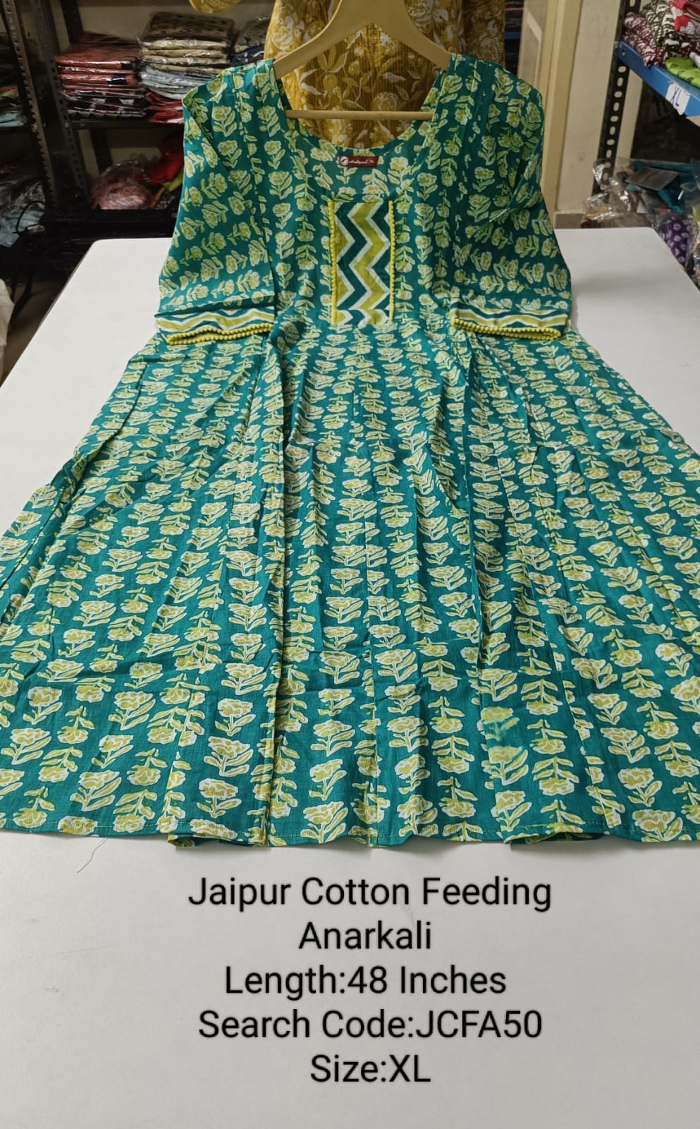Green Jaipur Cotton Feeding Anarkali - JCFA50