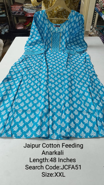 Blue Jaipur Cotton Feeding Anarkali - JCFA51