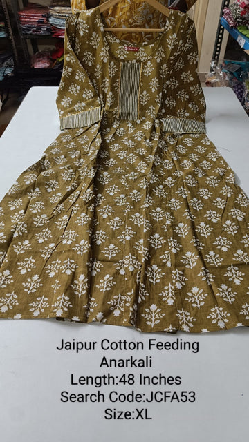 Mehandi Green Jaipur Cotton Feeding Anarkali - JCFA53