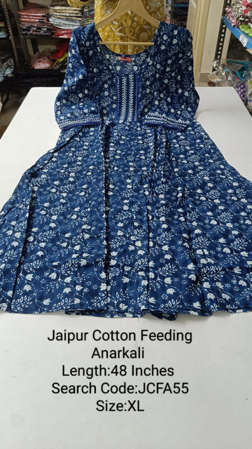 Navy Blue Jaipur Cotton Feeding Anarkali - JCFA55
