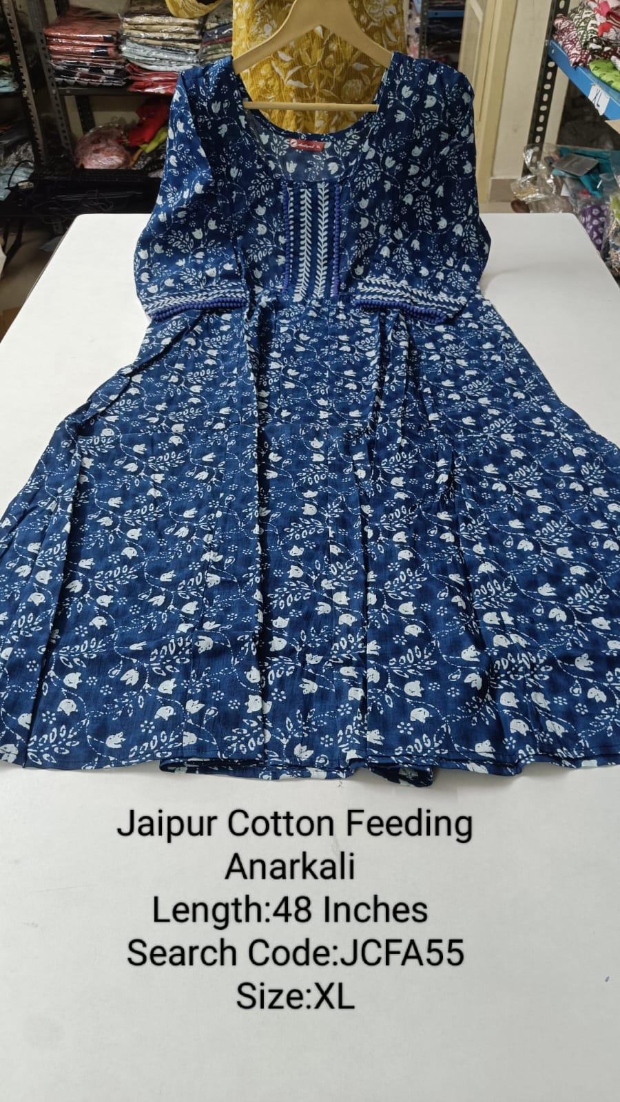 Navy Blue Jaipur Cotton Feeding Anarkali - JCFA55