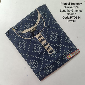 Navy Blue  Pranjul Cotton Daily wear Budget Side Open  Kurtis -PTO854