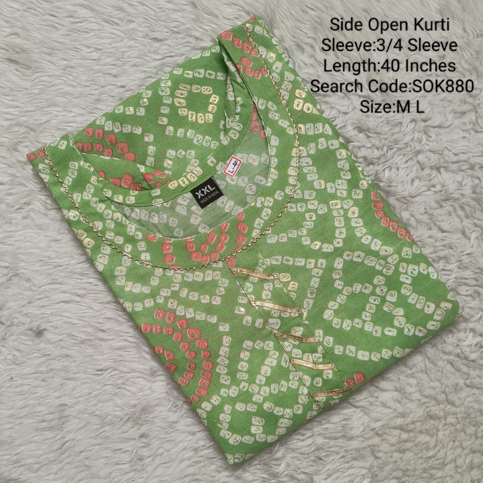 Green  Side Open Kurtis -SOK880