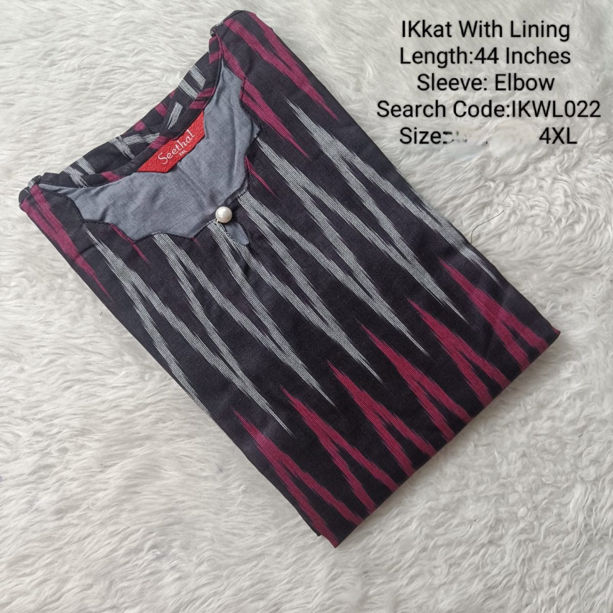 Black Ikkat Cotton Cotton  Side Open Kurti With Lining -IKWL022