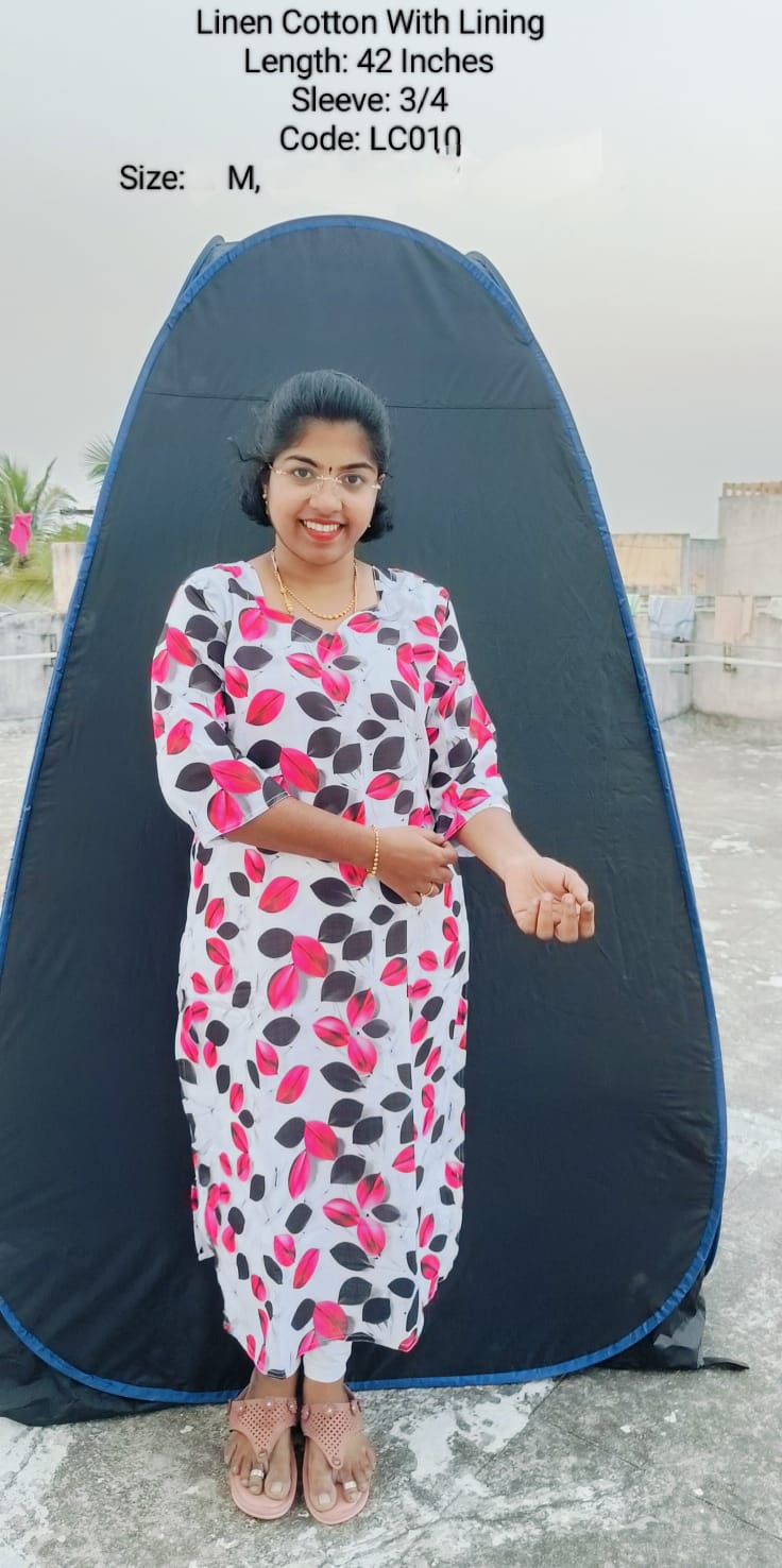 White Linen Cotton  Side Open Kurti With Lining -LC010