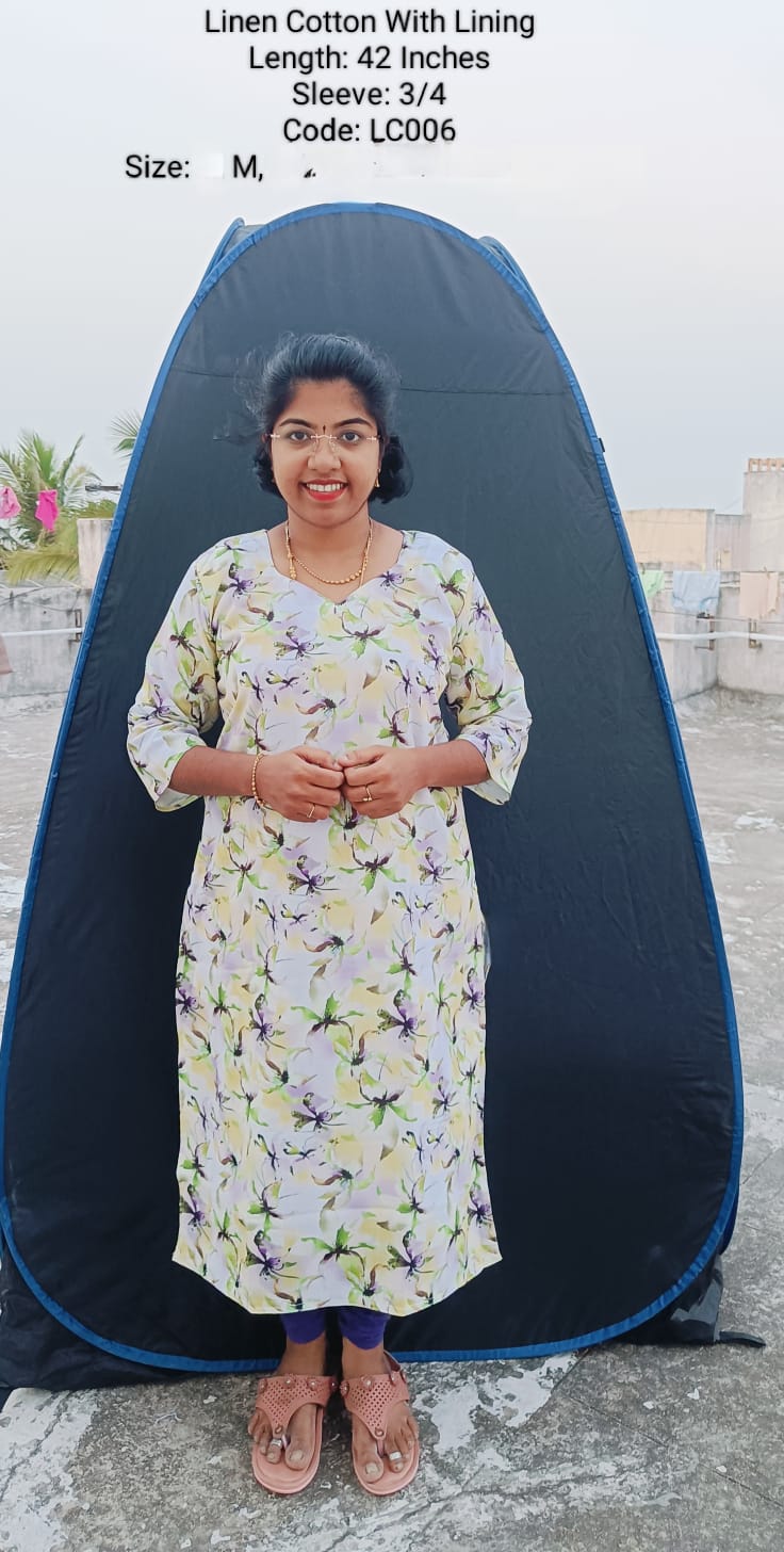 White  Linen Cotton  Side Open Kurti With Lining -LC006