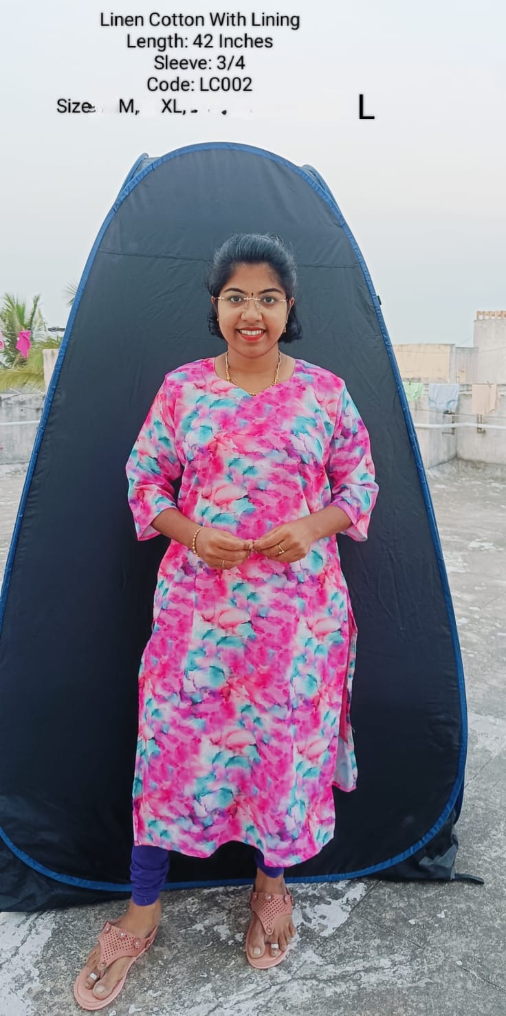 Pink Linen Cotton  Side Open Kurti With Lining -LC002