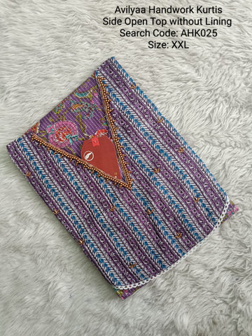 Purple Avilya Handwork Side Open Kurti With Lining - AHK025
