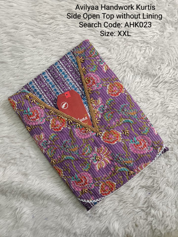 Lavender Avilya Handwork Side Open Kurti With Lining - AHK023