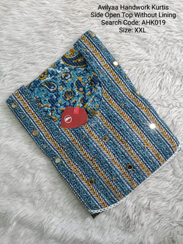 Blue  Avilya Handwork Side Open Kurti With Lining - AHK019
