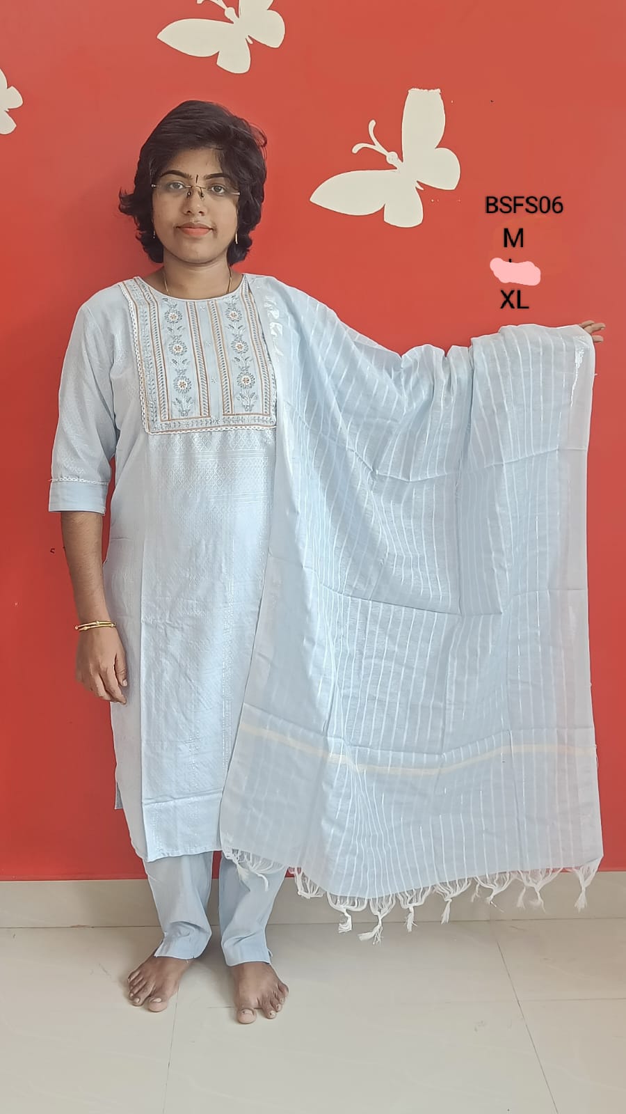 Light Blue  Side Open Kurti Full Set -BSFS06