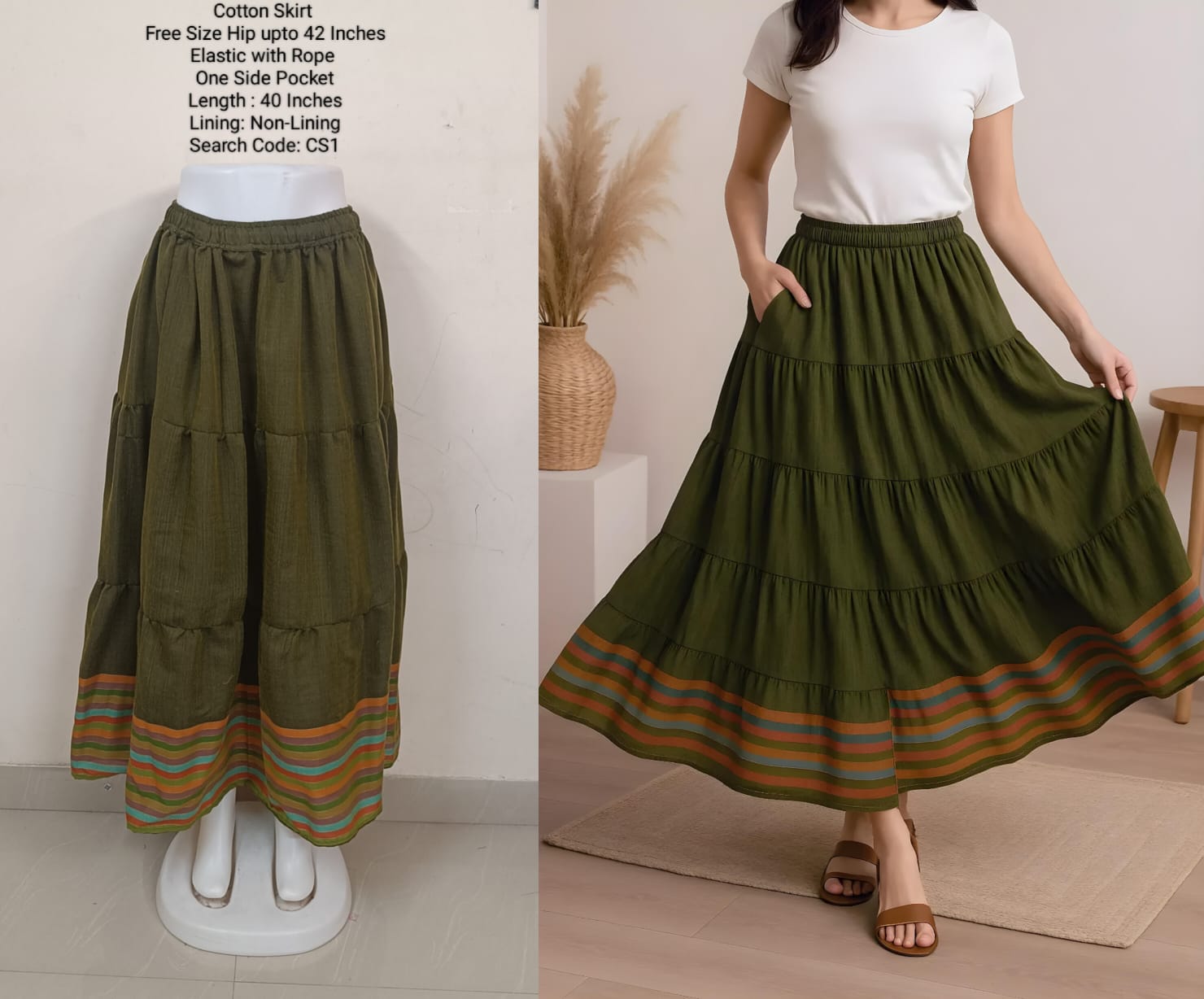 Mehndi Green Cotton Skirt -CS1