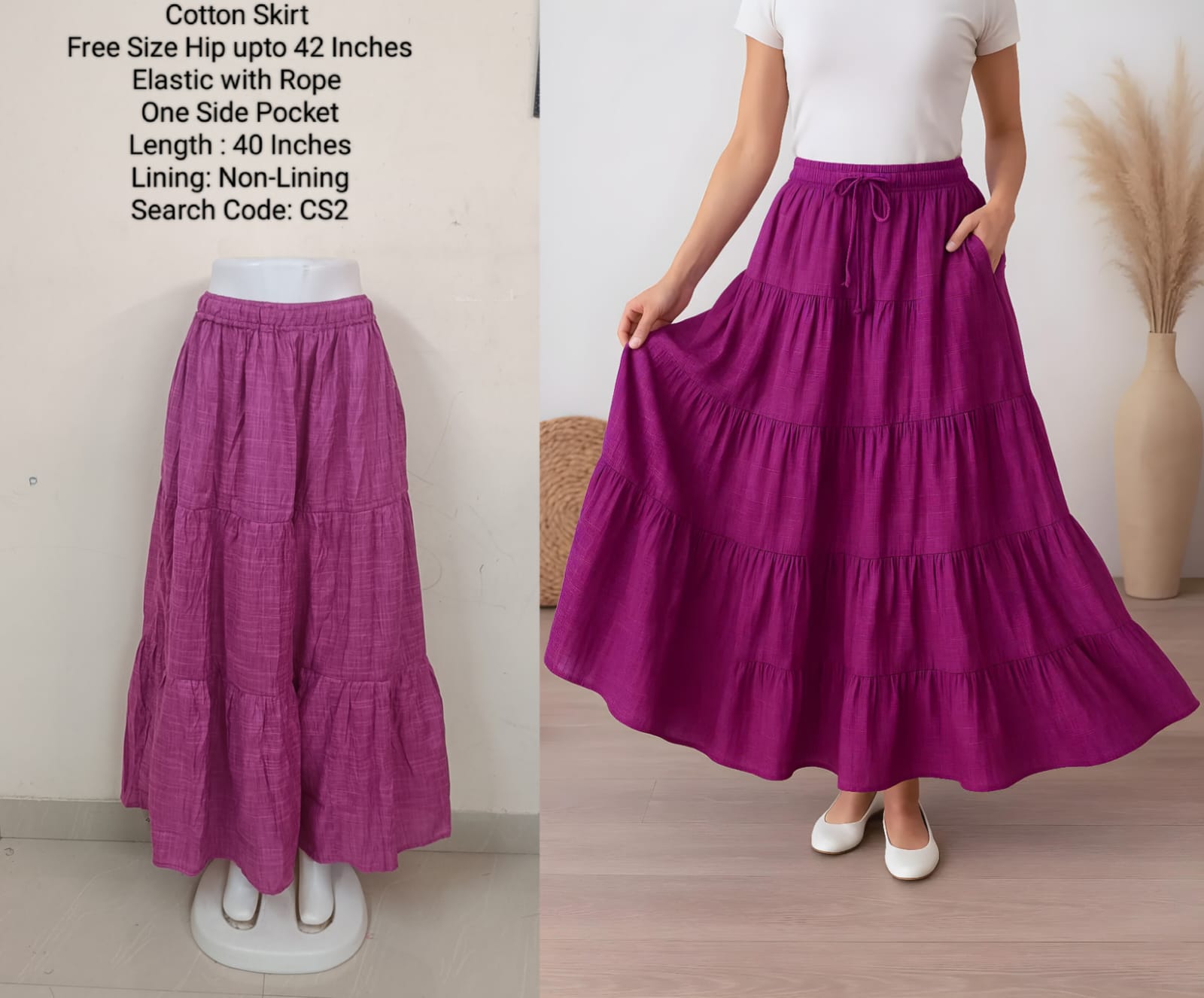 Pink Cotton Skirt -CS2