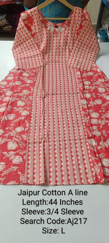 Orange Jaipur Cotton A-Line  Kurtis - AJ217