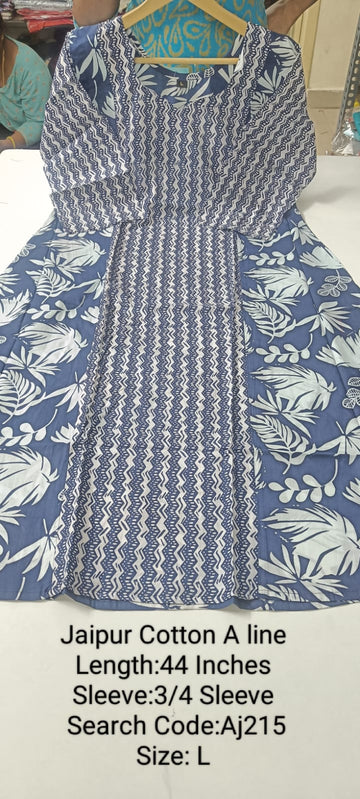 Blue Jaipur Cotton A-Line Kurtis - AJ215