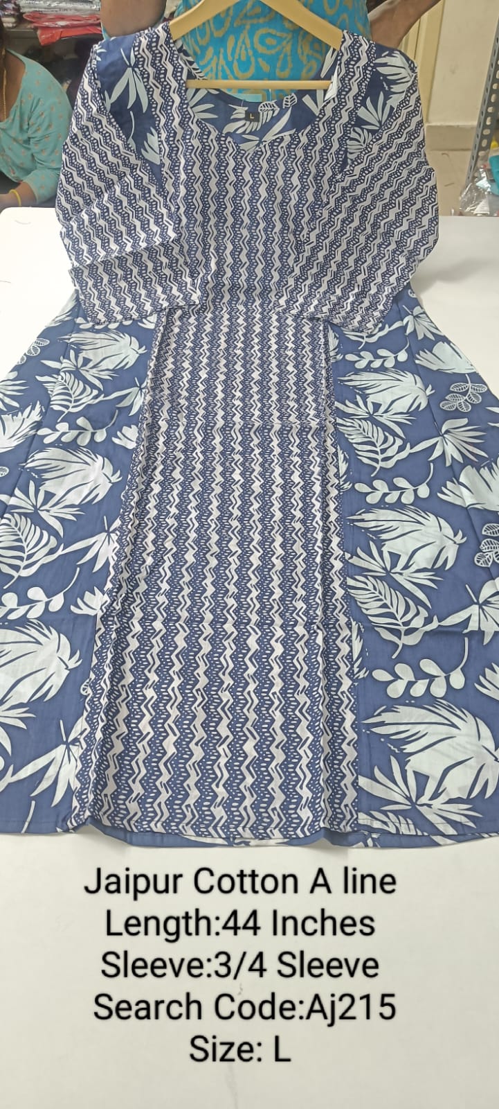 Blue Jaipur Cotton A-Line Kurtis - AJ215