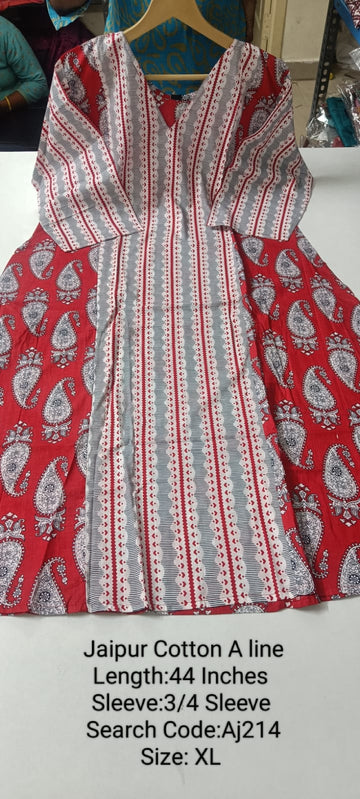 Red Jaipur Cotton A-Line Kurtis - AJ214