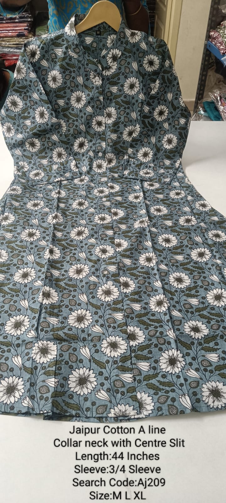 Grey Jaipur Cotton A-Line Collar Neck Centre Slit Kurtis - AJ209