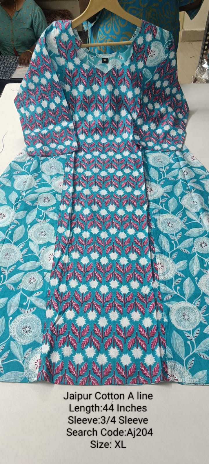 Blue Jaipur Cotton A-Line  Kurtis - AJ204