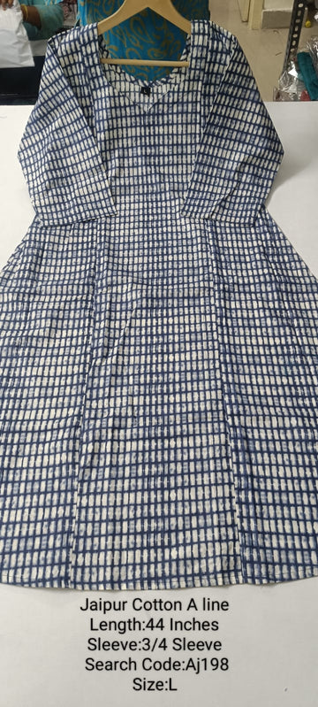 Ink Blue Jaipur Cotton A-Line  Kurtis - AJ198
